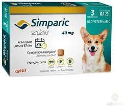 Antipulgas Simparic 40mg. 10,1 a 20kg 3 comprimidos